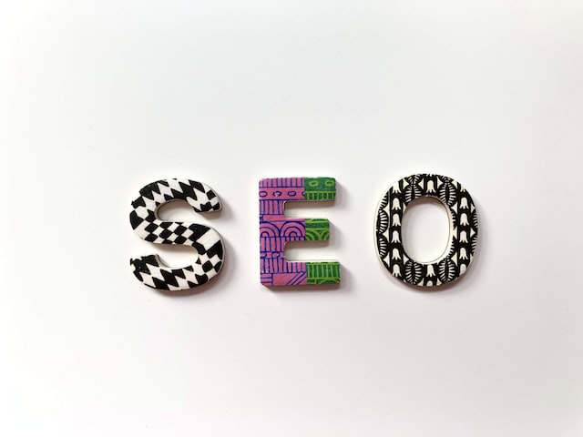 SEO letters in multiple colours and textures